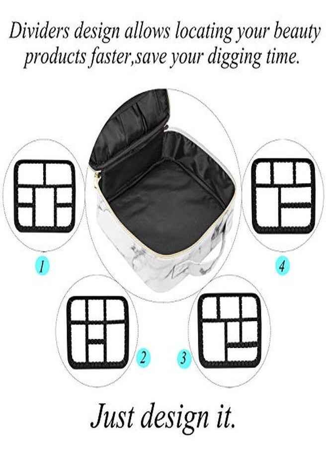 INOVERA (LABEL) - Pu Professional Cosmetic Makeup Kit Storage Organizer Travel Toiletry Vanity Bag With Adjustable Compartment, 26L X 23B X 9H Cm (White Marble) - Image 1