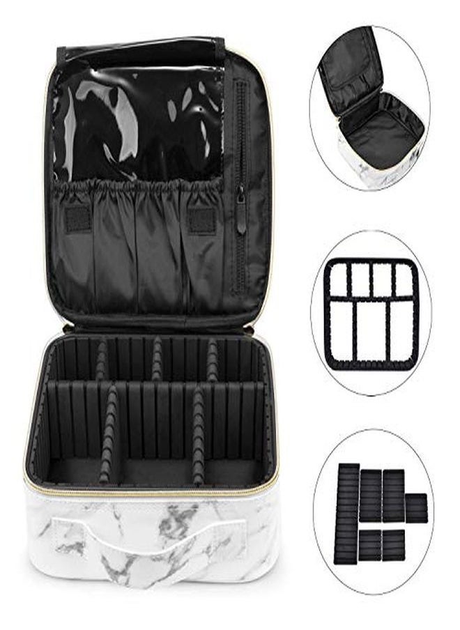 INOVERA (LABEL) - Pu Professional Cosmetic Makeup Kit Storage Organizer Travel Toiletry Vanity Bag With Adjustable Compartment, 26L X 23B X 9H Cm (White Marble) - Image 1