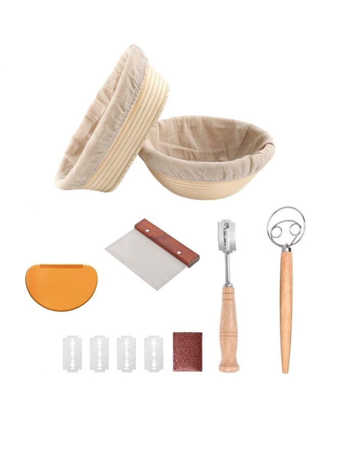 YAANI Sourdough Starter Kit, Sourdough Bread Baking Supplies, Banneton Bread Proofing Basket Set Of 2 Round and Oval, Dough Whisk, Scoring Tool, Metal Scraper, Silicone Scraper, Premium Baking Tools - Image 1