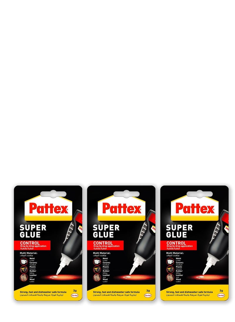 Pattex - Pattex Superglue Liquid Control | All Purpose Clear Adhesive with Precise Nozzle | Instant Invisible Repair | Compatible with Metal, Ceramic, Rubber, Leather & Wood | Dishwasher Safe | 3g (Pack of 3) - Image 1