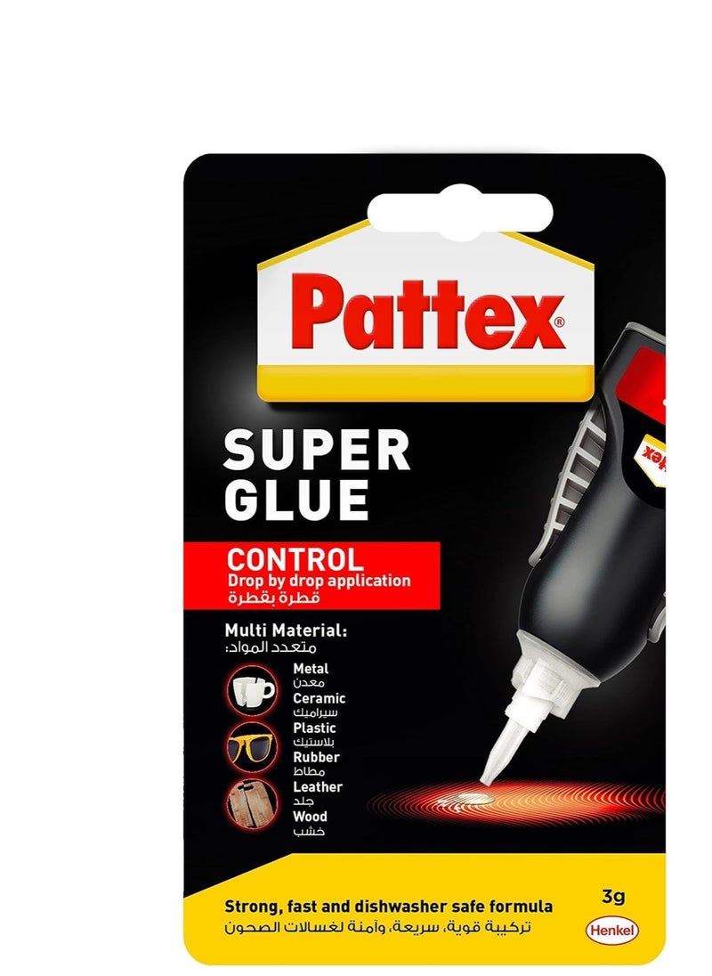 Pattex - Pattex Superglue Liquid Control | All Purpose Clear Adhesive with Precise Nozzle | Instant Invisible Repair | Compatible with Metal, Ceramic, Rubber, Leather & Wood | Dishwasher Safe | 3g (Pack of 3) - Image 1