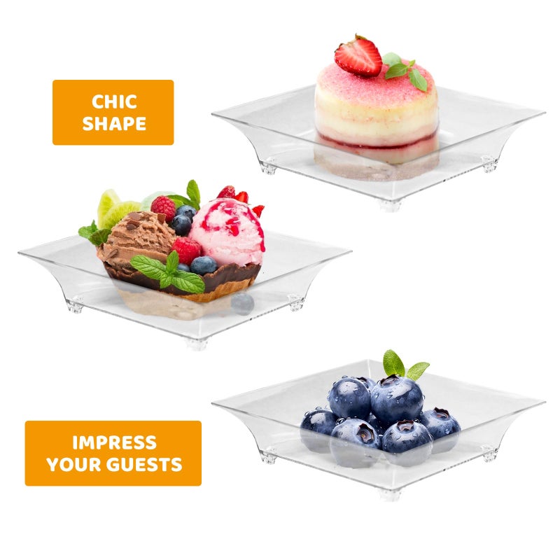 piopiocoing 100 Pack 1 oz mini Square Dessert Plates for Appetizersï¼ŒMini Plastic Plates with Spoonsï¼ŒReusable Square Small Party Serving Bowls for Trifle, Cheesecake, Ice cream - Image 4