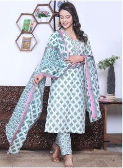 PRIYA’S PANACHE Two Directional Print Cotton Kurti Pant Dupatta Set Ethnic Wear for Women.  - Image 3
