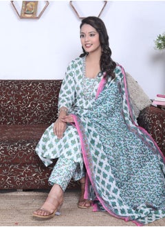 PRIYA’S PANACHE Two Directional Print Cotton Kurti Pant Dupatta Set Ethnic Wear for Women.  - Image 2