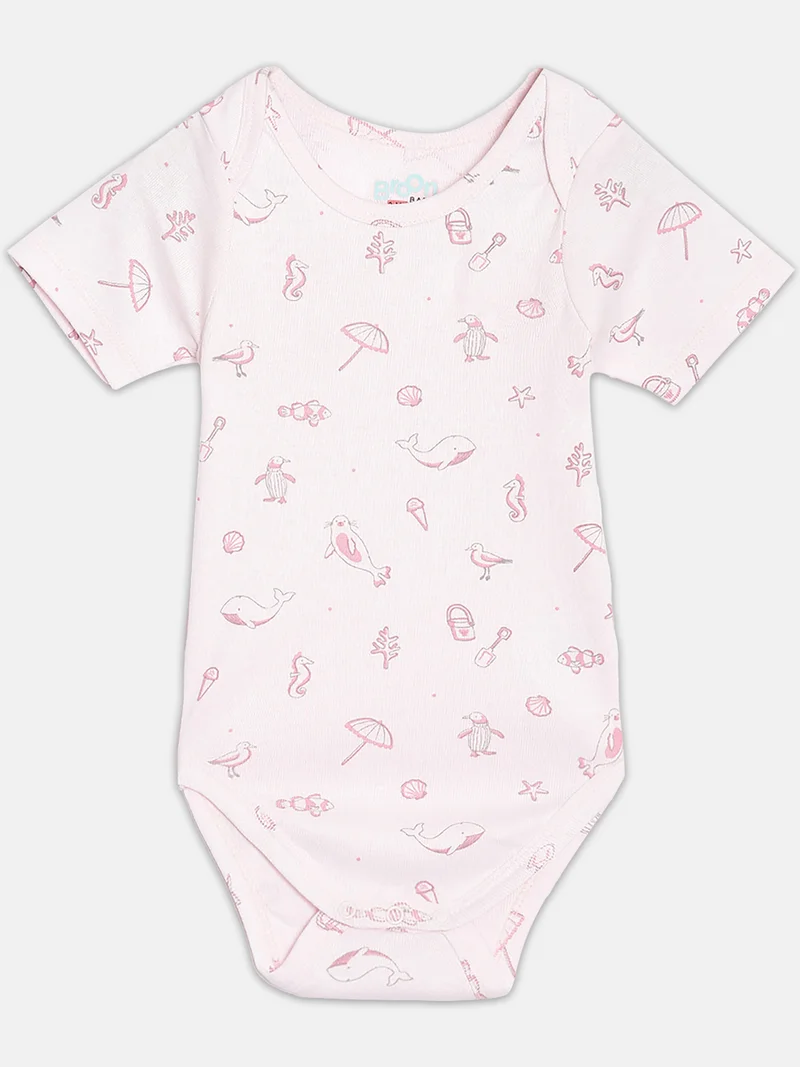Broon Broon Infant Girls Light PInk and Purple Printed Pure Organic Cotton Bodysuit Pack of 2