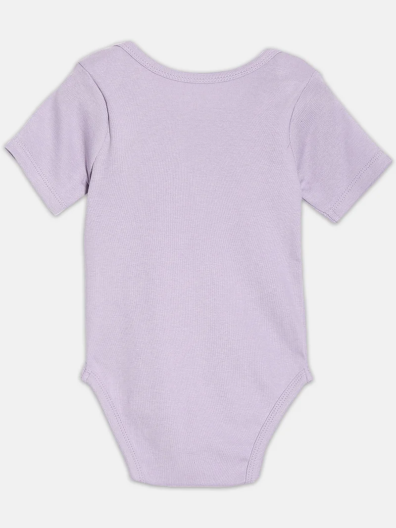 Broon Broon Infant Girls Light PInk and Purple Printed Pure Organic Cotton Bodysuit Pack of 2