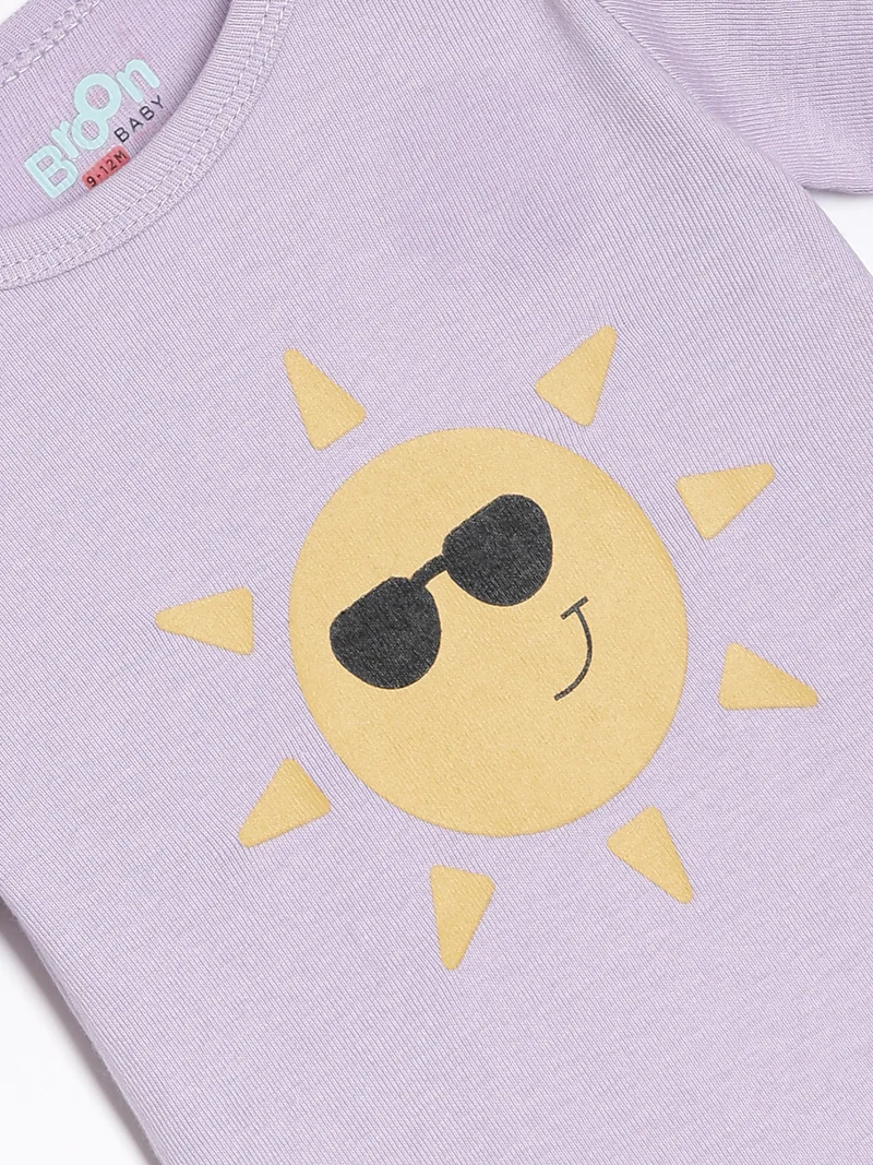 Broon Broon Infant Girls Light PInk and Purple Printed Pure Organic Cotton Bodysuit Pack of 2