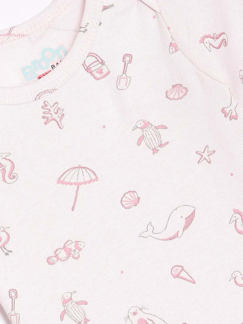 Broon Broon Infant Girls Light PInk and Purple Printed Pure Organic Cotton Bodysuit Pack of 2