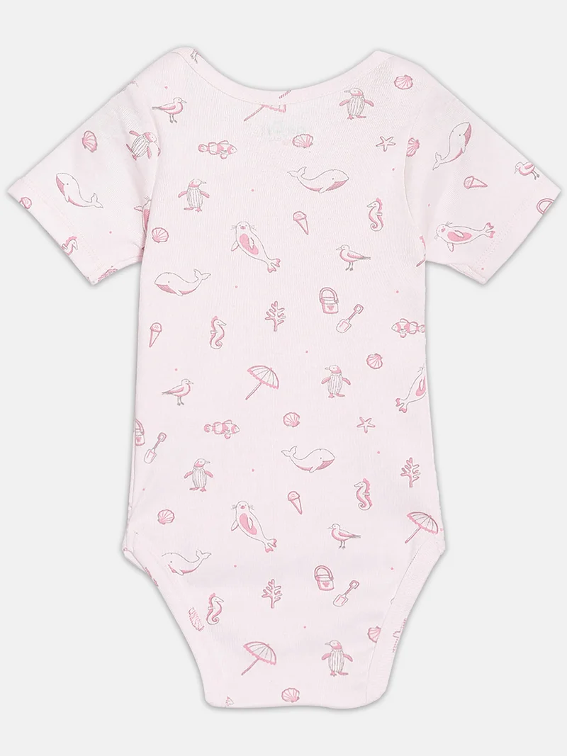 Broon Broon Infant Girls Light PInk and Purple Printed Pure Organic Cotton Bodysuit Pack of 2