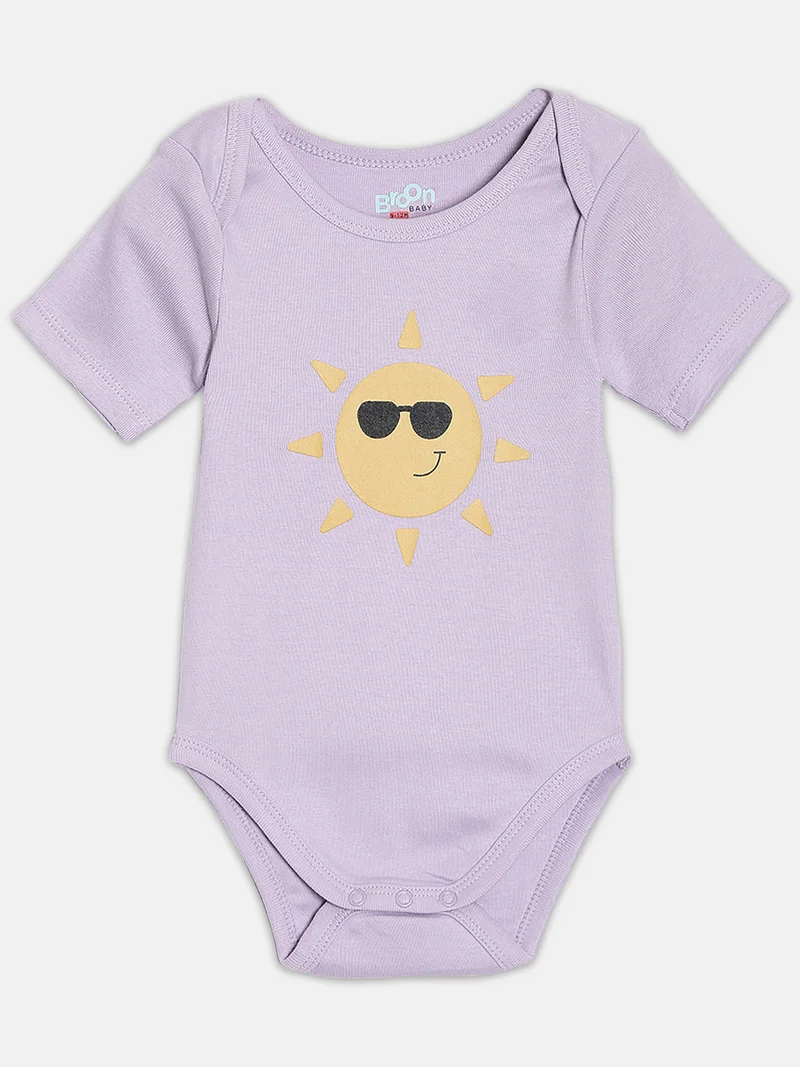 Broon Broon Infant Girls Light PInk and Purple Printed Pure Organic Cotton Bodysuit Pack of 2