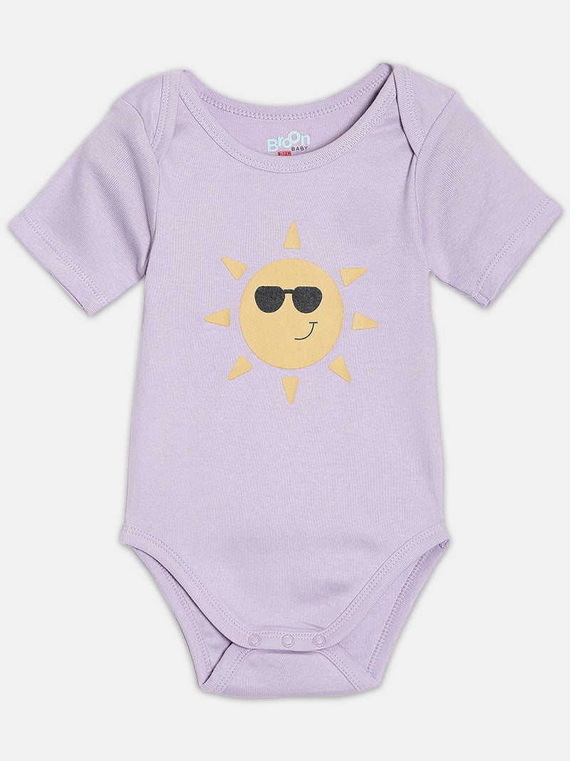 Broon Infant Girls Light PInk and Purple Printed Pure Organic Cotton Bodysuit Pack of 2 - Image 2