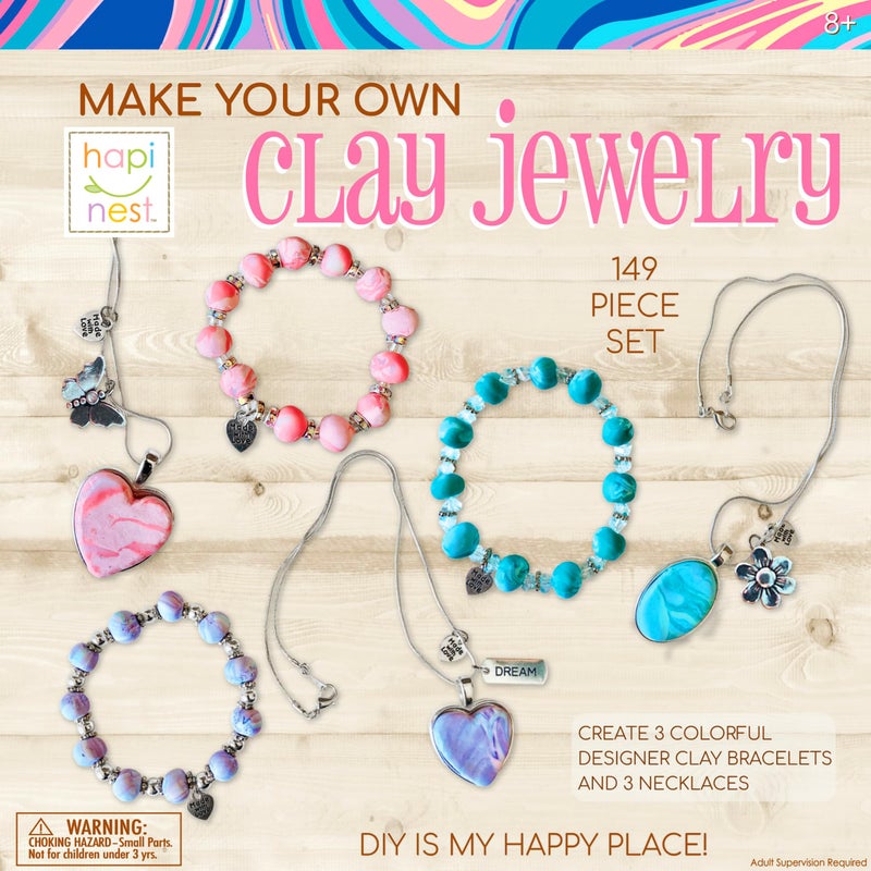 Hapinest Make Your Own Clay Jewelry Making Kit for Girls,Create 3 Bracelets & 3 Necklaces, DIY Jewelry Clay Set Polymer Clay Jewelry Kit, Crafts for Teens Girls Arts & Crafts Ages 8-12 Years Old & Up - Image 1