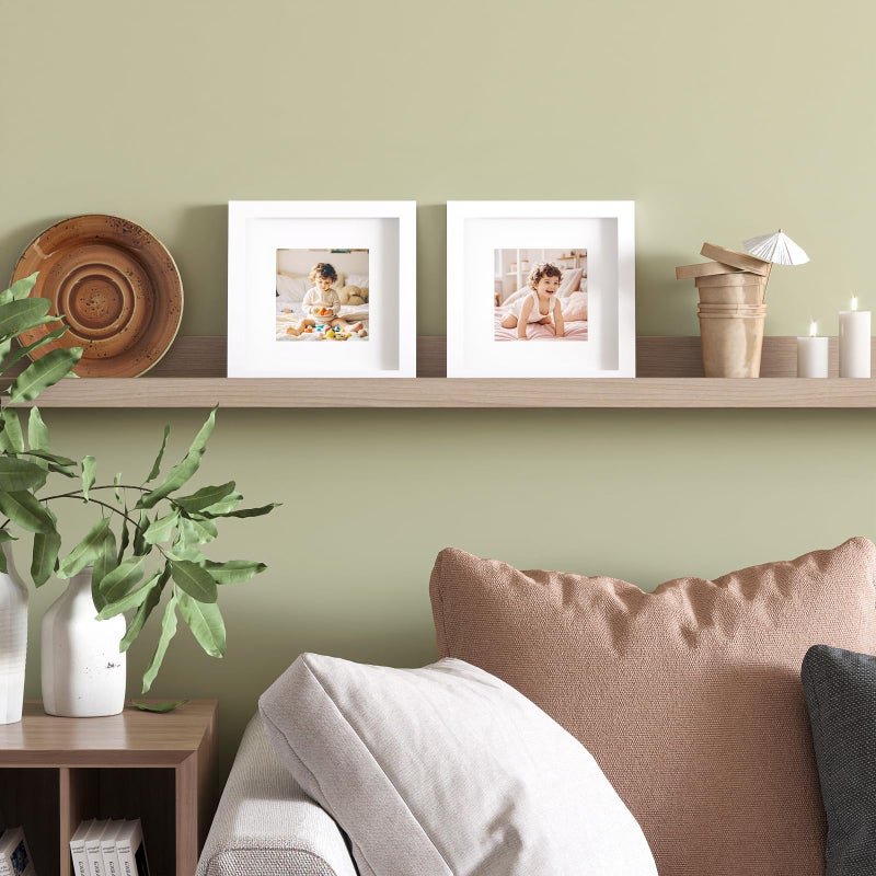 KINLINK 7x7 Picture Frame  White Square Solid Wood Frames for Pictures 4x4 with Mat or 7x7 without Mat  Wall and Tabletop Display Photo Frames White 4 Pack - Image 3