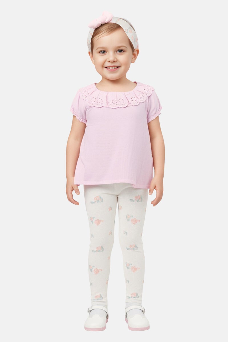 Lily & Jack Toddlers Girl 3 Pcs Textured Top Bottom And Headband Set, Multicolor - Image 1