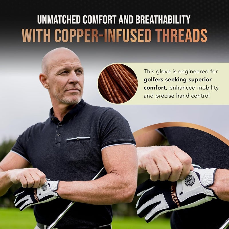 Copper Tech Golf Gloves Men Right Handed Golfer Or Left Handed Golfer (2 Pack)| Copper Compression Joint Support | Flexible & Comfortable Fit with Premium Leather | Tacky Reinforced Palm Pad With Grip - Image 5