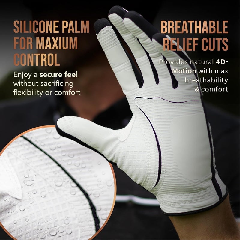 Copper Tech Golf Gloves Men Right Handed Golfer Or Left Handed Golfer (2 Pack)| Copper Compression Joint Support | Flexible & Comfortable Fit with Premium Leather | Tacky Reinforced Palm Pad With Grip - Image 3
