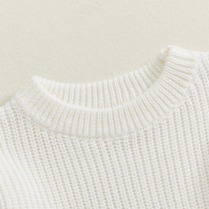 Mubineo Baby Girl Fall Winter Clothes Basic Plain Cute Sweater Romper Outfit Pullover Ruffle Long Sleeve Newborn Outfits (Cream White, 0-3 Months) - Image 5