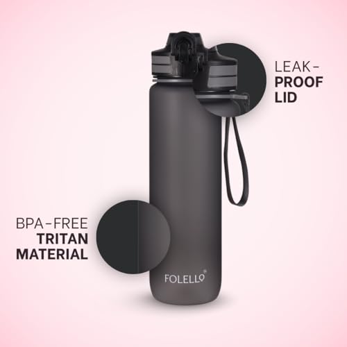 FOLELLO 1L Tritan Water Bottle with Motivational Time Marker | Leakproof Sipper Bottle for Gym, Office, and Travel | Non-Toxic, BPA-Free Water Bottles with Hydration Reminder App | Stylish Grey - Image 4
