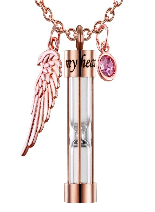 PREKIAR Cremation Urn Necklace for Ashes Timeless Hourglass Memorial Pendant Keepsake Jewelry for Human Pet Ashes with 12 Birthstone Angel Wing (Rose Gold Hourglass) - Image 1