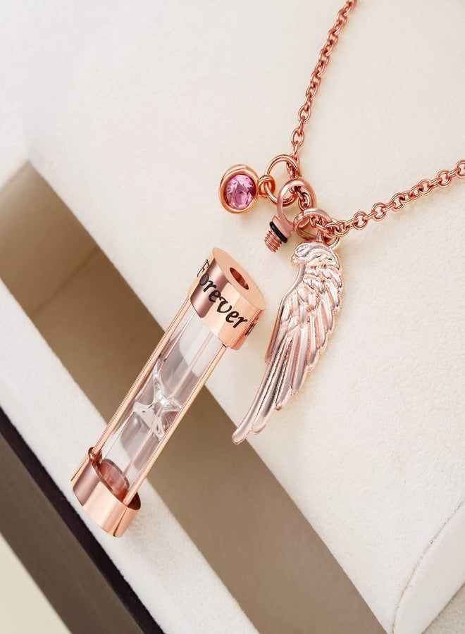 PREKIAR Cremation Urn Necklace for Ashes Timeless Hourglass Memorial Pendant Keepsake Jewelry for Human Pet Ashes with 12 Birthstone Angel Wing (Rose Gold Hourglass) - Image 3