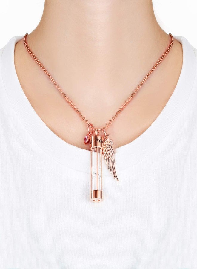 PREKIAR Cremation Urn Necklace for Ashes Timeless Hourglass Memorial Pendant Keepsake Jewelry for Human Pet Ashes with 12 Birthstone Angel Wing (Rose Gold Hourglass) - Image 4
