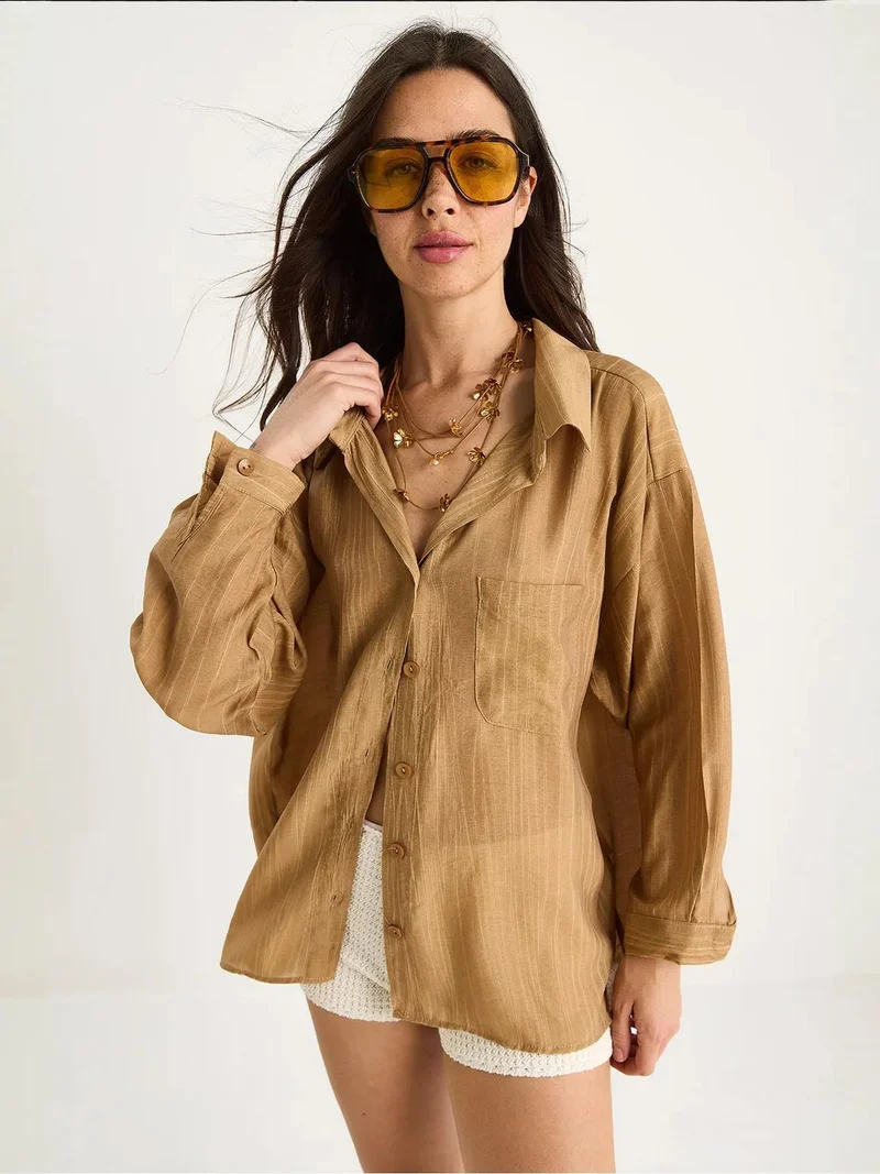 Bianco Lucci LUCCI Buttoned Pocket Long Sleeve Shirt