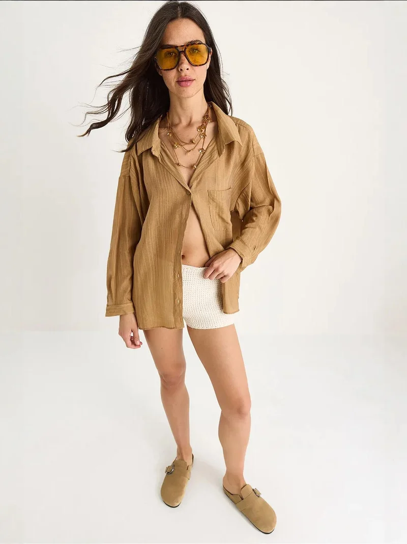 Bianco Lucci LUCCI Buttoned Pocket Long Sleeve Shirt
