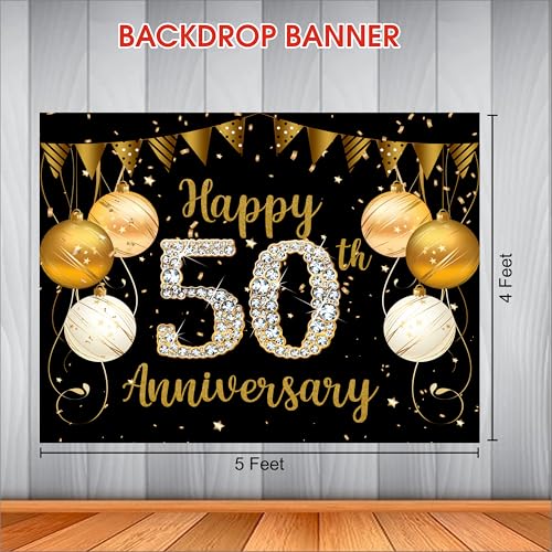 Party Baazaar Happy 50th Anniversary Banner | Wedding Anniversary Decorations Item (Pack of 1, Multi Color, 5x4 Feet) - Image 3