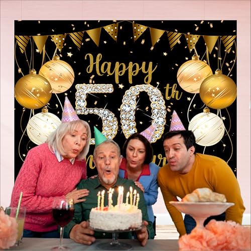 Party Baazaar Happy 50th Anniversary Banner | Wedding Anniversary Decorations Item (Pack of 1, Multi Color, 5x4 Feet) - Image 4