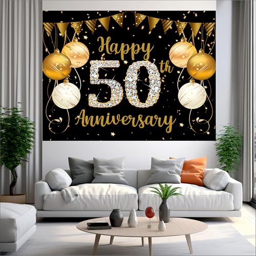 Party Baazaar Happy 50th Anniversary Banner | Wedding Anniversary Decorations Item (Pack of 1, Multi Color, 5x4 Feet) - Image 2