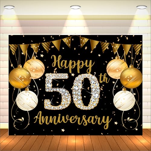 Party Baazaar Happy 50th Anniversary Banner | Wedding Anniversary Decorations Item (Pack of 1, Multi Color, 5x4 Feet) - Image 1