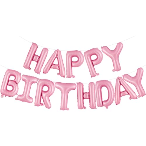 TOTAFAM Happy Birthday Balloons Banner Foil Balloon Personalized Name Letters Balloons Sign Birthday Party Decorations for Women Men Boys Girls Pink - Image 1