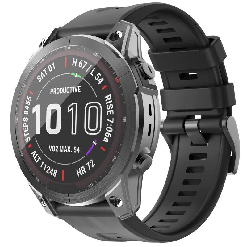 OVERSTEP حزام ساعة OVERSTEP متوافق مع ساعة Fenix 7، عرض 22 مم حزام ساعة سيليكون ناعم لساعة Garmin Fenix 5/Fenix 5 Plus/Fenix 6/Fenix 6 Pro (أسود) - Image 1