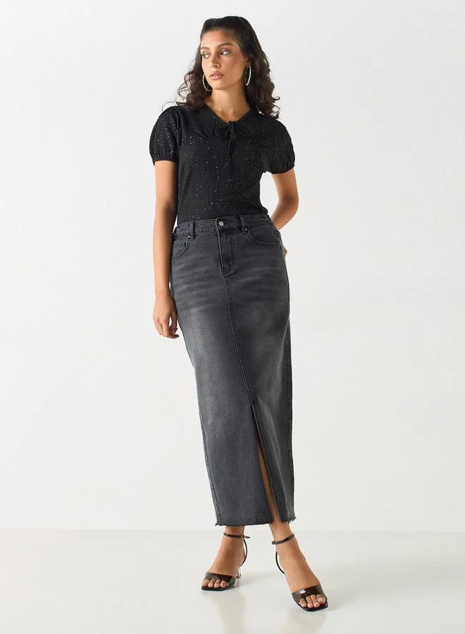 2Xtremz 2Xtremz Textured Top with Tie-Up Neck and Short Sleeves