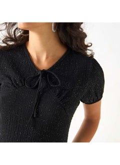 2Xtremz 2Xtremz Textured Top with Tie-Up Neck and Short Sleeves  - Image 3