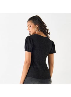 2Xtremz 2Xtremz Textured Top with Tie-Up Neck and Short Sleeves  - Image 2