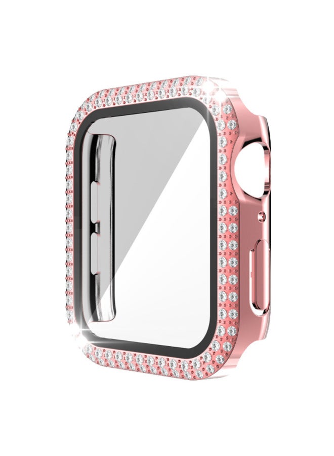 Suitable For Apple Wathc Case Electroplated Double Row Diamond With Film Iwatch987 Watch Case Protective Cover-Color:Pink-Appearance Size:42mm(OPP Bag)  - Image 1