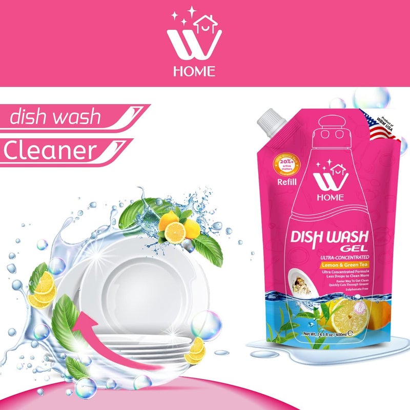 WBM Home Liquid Dish Soap Refills Ultra Grease Fighting Power Prevent Scale Formation  Stubborn Stain Formulated with Lemon  Green Tea Extracts Dish Soap Liquid 400ml Pack of 1 - Image 3