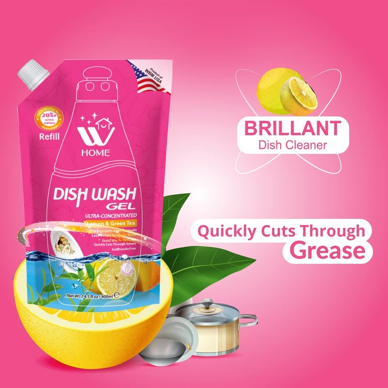 WBM Home Liquid Dish Soap Refills Ultra Grease Fighting Power Prevent Scale Formation  Stubborn Stain Formulated with Lemon  Green Tea Extracts Dish Soap Liquid 400ml Pack of 1 - Image 5