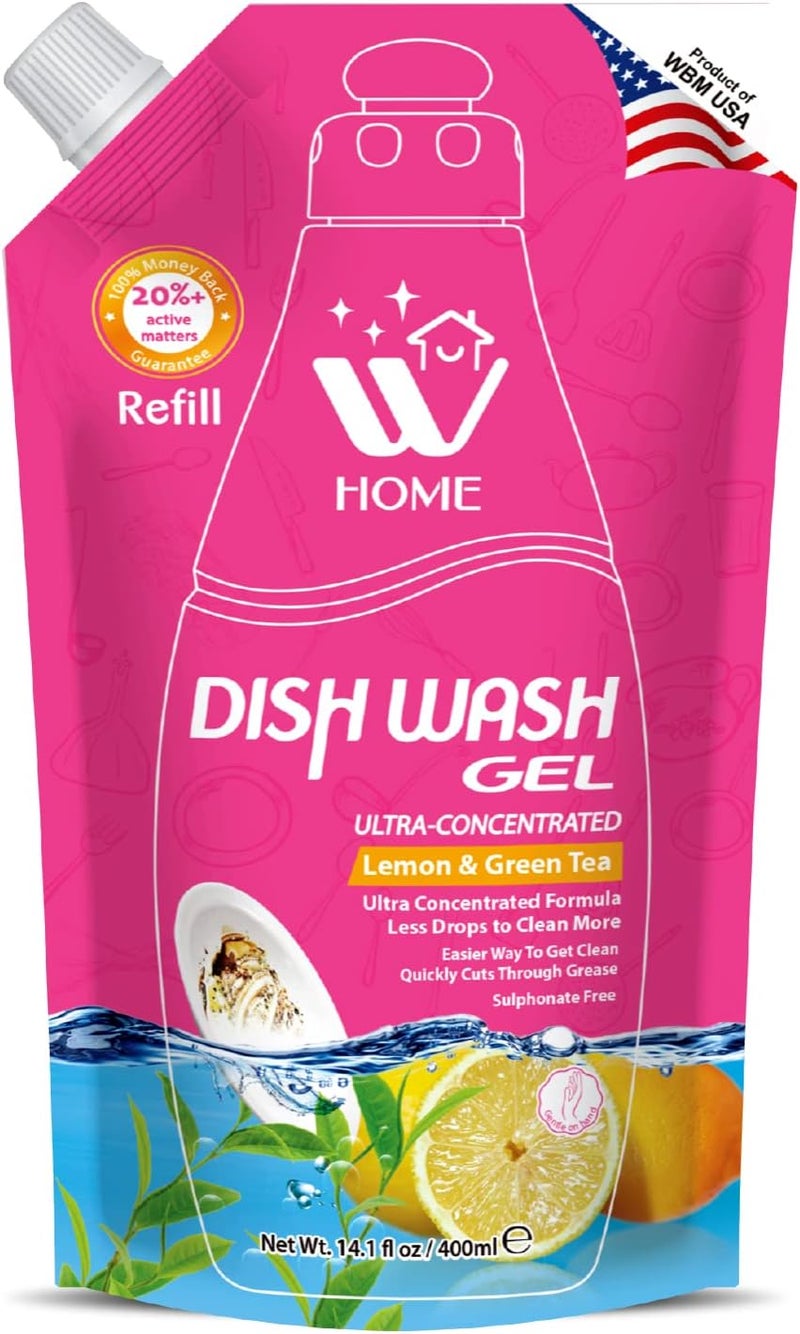 WBM Home Liquid Dish Soap Refills Ultra Grease Fighting Power Prevent Scale Formation  Stubborn Stain Formulated with Lemon  Green Tea Extracts Dish Soap Liquid 400ml Pack of 1 - Image 1