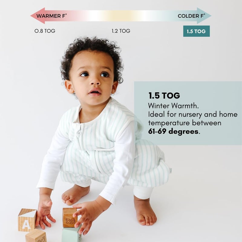 Tealbee Dreamsuit Toddler Sleep Sack with Feet - Walker Sleep Bag with Legs, Rayon made from Bamboo, Winter 1.5 TOG, 2-Way Zipper, 3T-4T - Stripes - Image 3