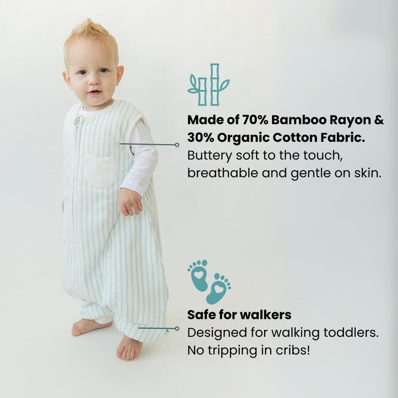 Tealbee Dreamsuit Toddler Sleep Sack with Feet - Walker Sleep Bag with Legs, Rayon made from Bamboo, Winter 1.5 TOG, 2-Way Zipper, 3T-4T - Stripes - Image 1
