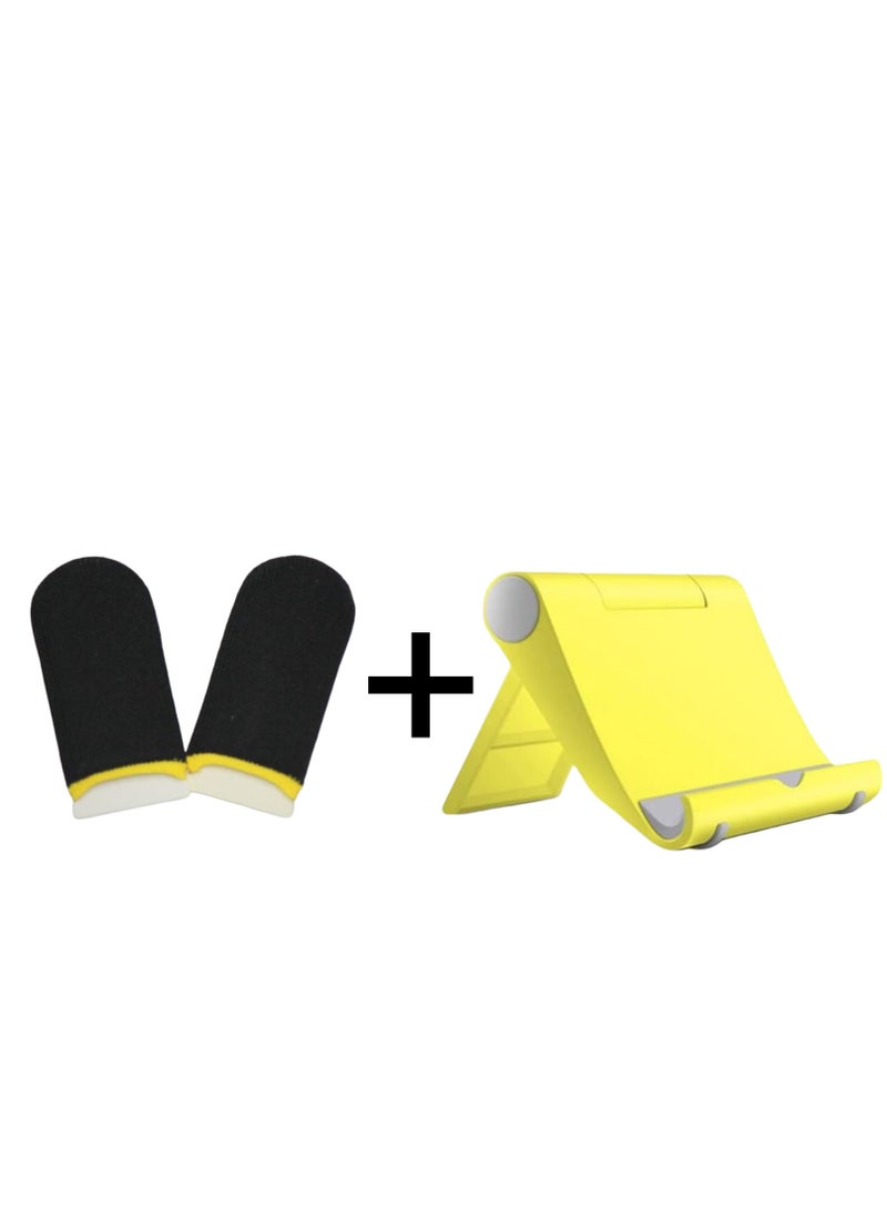 A COMBO of ONE PAIR (2 Pieces) of  Finger Sleeves for Sweat Proof Mobile & Console Gaming, Friction-less PUBG finger Sleeves for all touch screens, Stabiliser & Protector for thumb sleeves gaming & Desk Phone Holder, Folding Mobile Phone Holder, Multi-Angle, Universal Desk Stand for All Mobile Phones  - Image 2