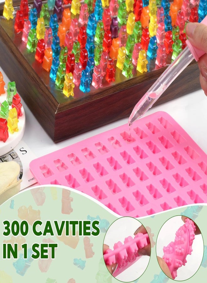 VZZNN 6 Pcs Gummy Bear Molds Silicone Bear Silicone Mold Mini Size Chocolate Gummy Molds with 4 Droppers and Cleaning Brush 300 Cavity for Candy Chocolate Jello Caramels - Image 3
