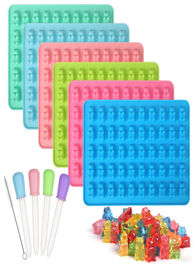 VZZNN 6 Pcs Gummy Bear Molds Silicone Bear Silicone Mold Mini Size Chocolate Gummy Molds with 4 Droppers and Cleaning Brush 300 Cavity for Candy Chocolate Jello Caramels - Image 1