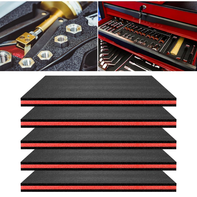 Draupnir 5 pcs Tool Box Foam 17.3x12x1 inch Tool Inserts for Cases Foam Sheets Box Organizer for Toolbox Cabinet Chest Drawer Storage Craft - Image 1