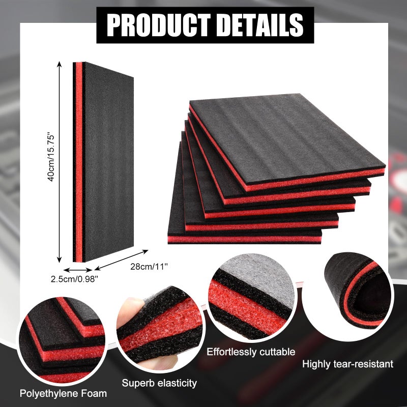 Draupnir 5 pcs Tool Box Foam 17.3x12x1 inch Tool Inserts for Cases Foam Sheets Box Organizer for Toolbox Cabinet Chest Drawer Storage Craft - Image 2