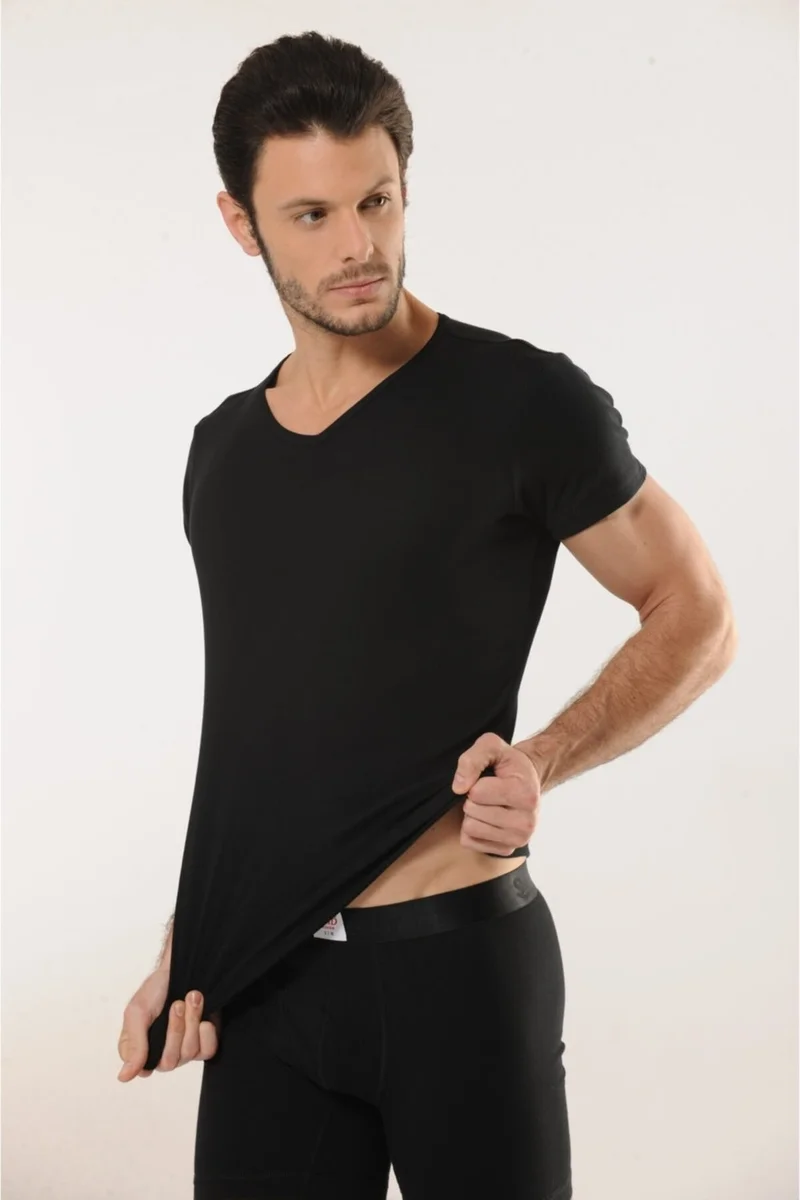 HMD 509 Rib 100% Cotton V-Neck Men's Athlete - Black