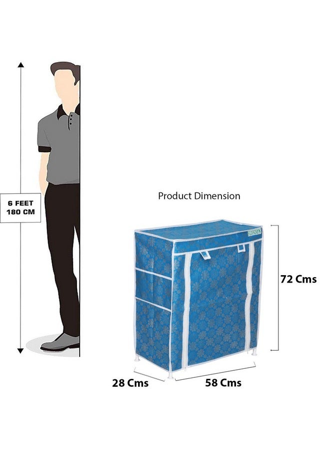 FLIPZON Multipurpose 4-Tiers Shoe Rack with Dustproof Zip Cover, Multiuse Wide Space Storage Rack Made by Non Woven Fabric for Footwear, Toys, Clothes (4 Shelves) (Blue Flower) - Image 2