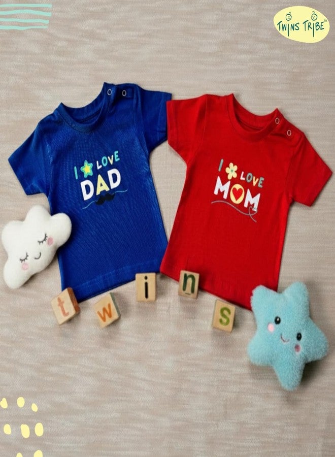 TwinsTribe Twins Tees Set – I Love Mom · I Love Dad | Premium Cotton | Snap Button Shoulder | Twins Gift Ideas | Twins Dress Clothes Outfit Set (2 Tees, 0-6 Months) - Image 3